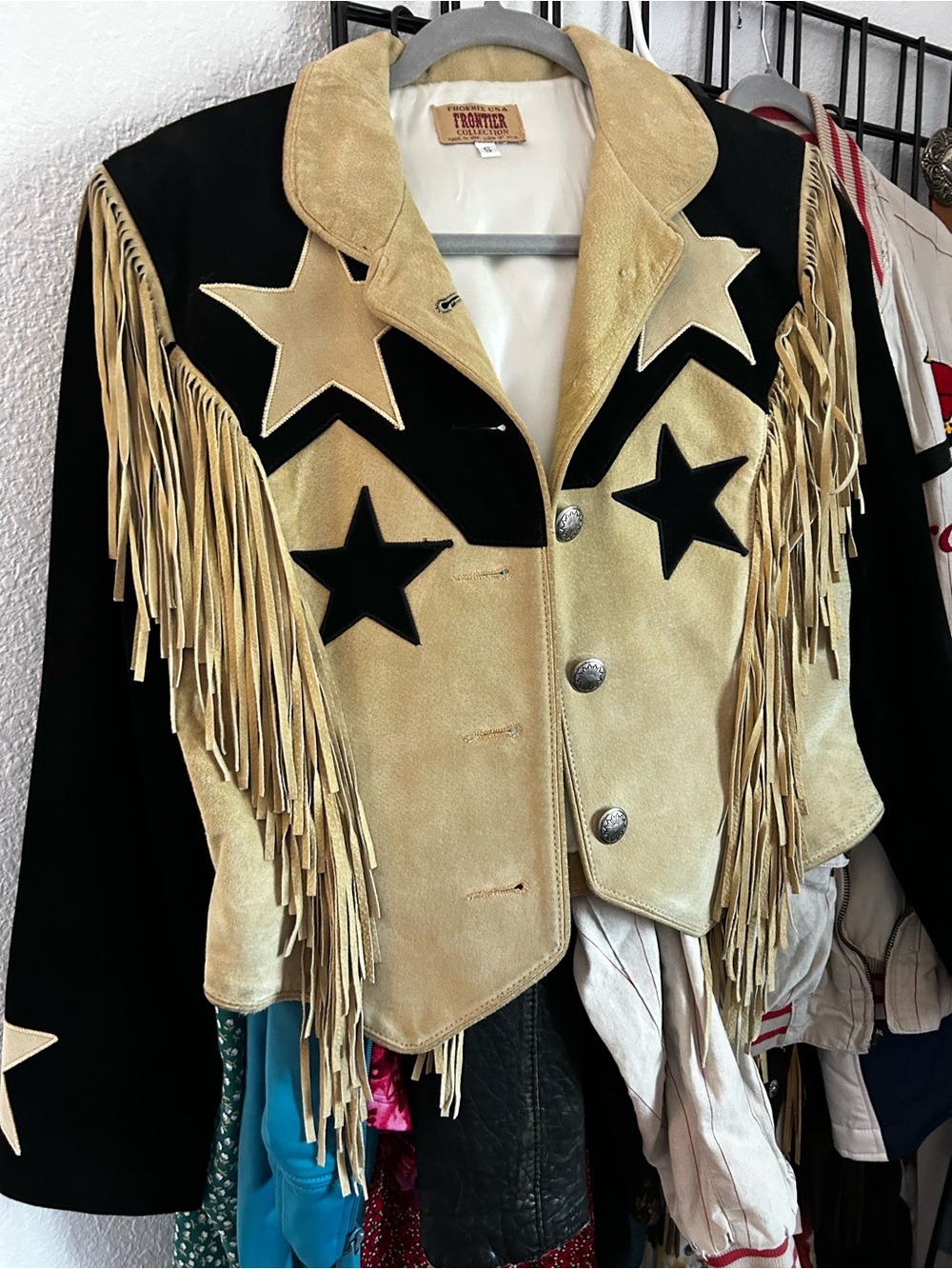 FRONTIER USA Fringe Star Suede Jacket - Black & Tan - Picture 3 of 5